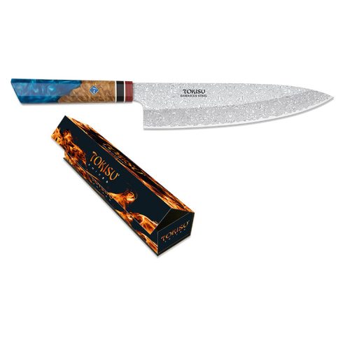 TOKISU GYUTO  knife. Japanese style kitchen knife, blade 21,5 cm - Japán stílusú konyhakés, damaszkuszi acél pengével