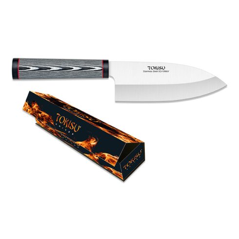 TOKISU DEBA  knife. Japanese style kitchen knife, blade 16 cm - Japán stílusú konyhakés, damaszkuszi mintás nyéllel